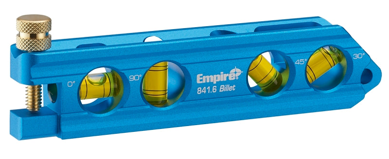 Empire 841.6 Billet Torpedo Level, 6 in L, 4-Vial, Magnetic, Aluminum, Blue