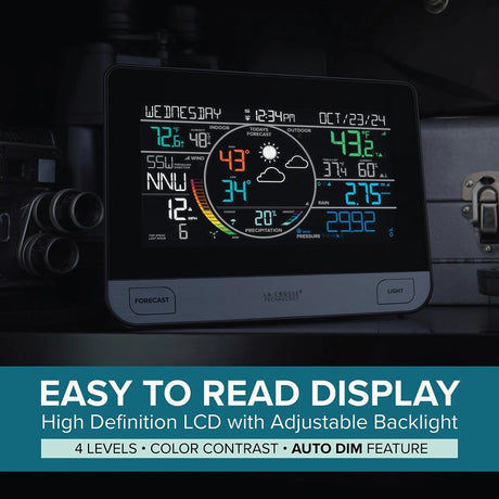 La Crosse V61-WSDTHR Professional Weather Station, Battery, 32 to 122 deg F, 10 to 99 % Humidity Range, LCD Display