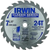 Irwin 25130 Circular Saw Blade, 7-1/4 in Dia, 5/8 in Arbor, 24-Teeth, Carbide Cutting Edge, Applicable Materials: Wood, Pack of 25