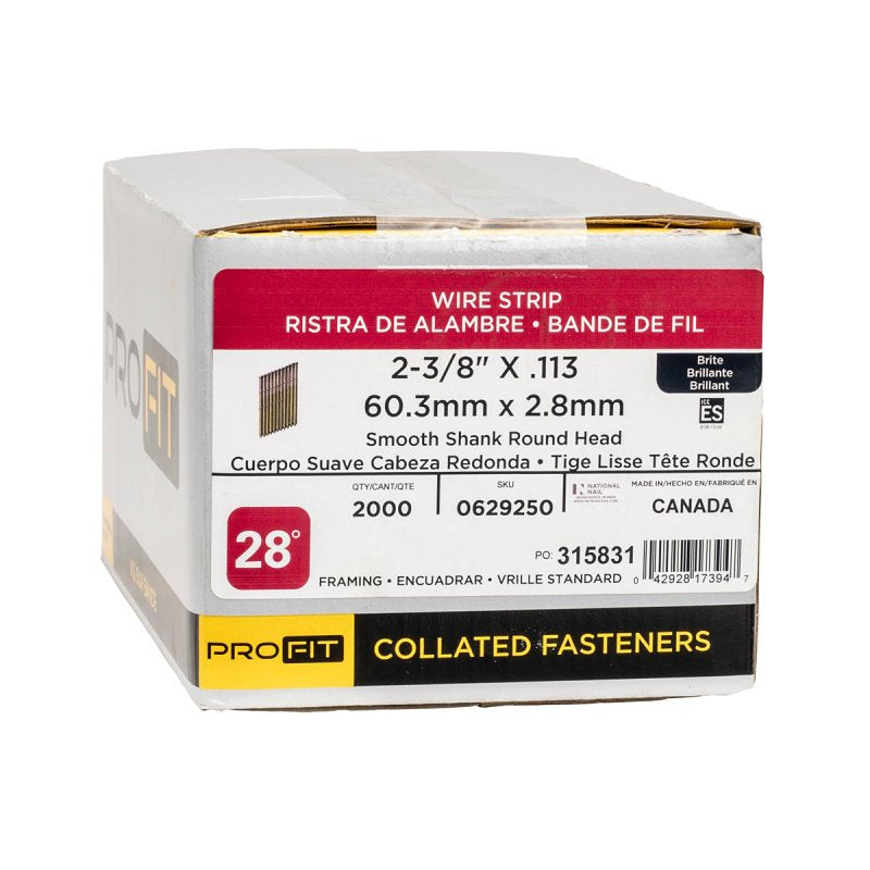 ProFIT 630250 Framing Nail, 2-3/8 in L, 11.5 ga, Stainless Steel, Brite, Offset Round Head, Ring Shank