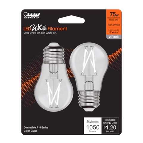 Feit White A15 E26 (Medium) Filament LED Bulb Soft White 75 Watt Equivalence 2 pk