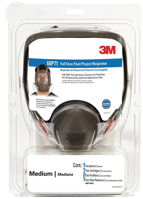 3M TEKK Protection 68P71PA1-A/68P71 Full Face Paint Respirator, M Mask, P95 Filter Class, Black