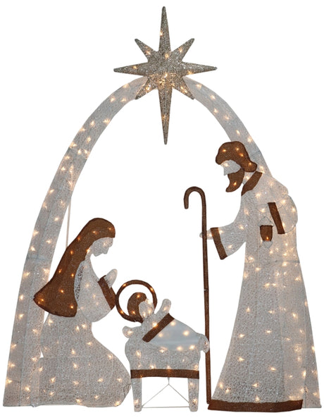 Santas Forest 56801 LED Nativity Set, 2.5 ft W, Mesh Fabric/Metal Frame, White, Mini Bulb