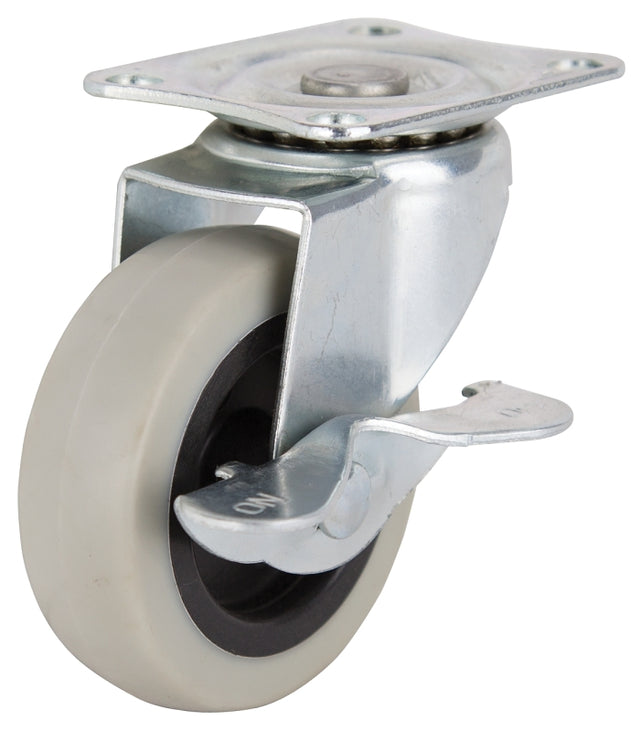 ProSource JC-N06-G Swivel Caster with Brake, 3 in Dia Wheel, 24 mm W Wheel, Thermoplastic Rubber Wheel, Gray, 130 lb