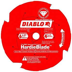 Diablo D0604DH Circular Saw Blade, 6-1/2 in Dia, 5/8 in Arbor, 4-Teeth, Polycrystalline Diamond Cutting Edge