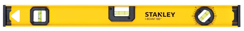 STANLEY 42-324 I-Beam Level, 24 in L, 3-Vial, 1-Hang Hole, Non-Magnetic, Aluminum, Black/Yellow