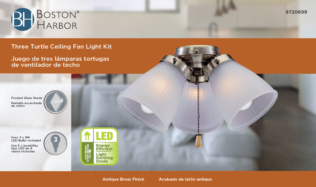 Boston Harbor CF-3FLK-AB Ceiling Fan Light Kit, Frosted Glass, Antique Brass, Antique Brass