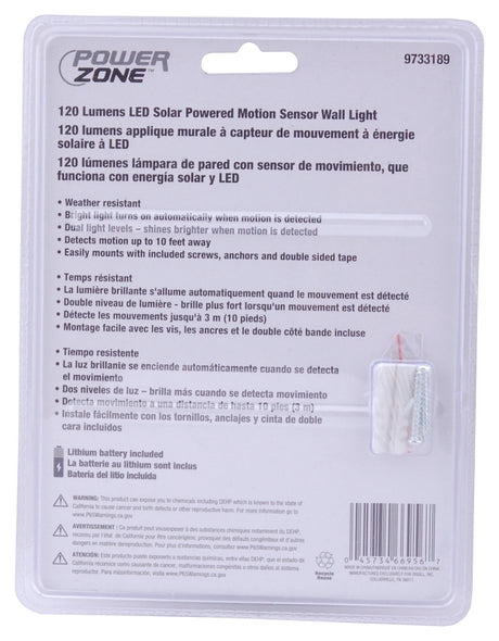 PowerZone 12539 Solar Powered Motion Sensor Wall Light, Lithium Battery, 16-Lamp, LED Lamp, ABS/PS Fixture, Black