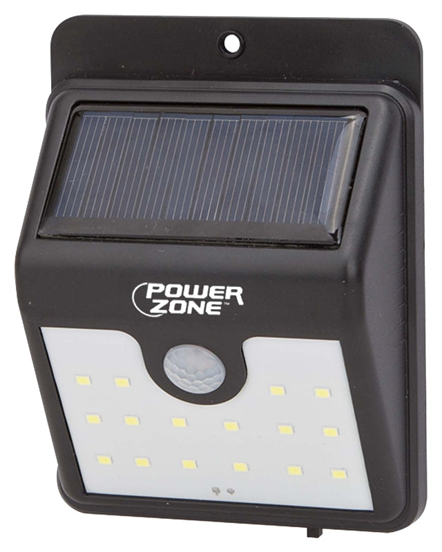 PowerZone 12539 Solar Powered Motion Sensor Wall Light, Lithium Battery, 16-Lamp, LED Lamp, ABS/PS Fixture, Black