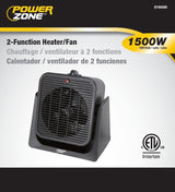 PowerZone SFH-181T 2-Function Heater/Fan, 12.5 A, 120 V, 750/1500 W, 1500 W Heating, Black