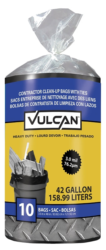 Vulcan FG-03812-06 10CT Contractor Trash Bag, 42 gal, Polymer, Black