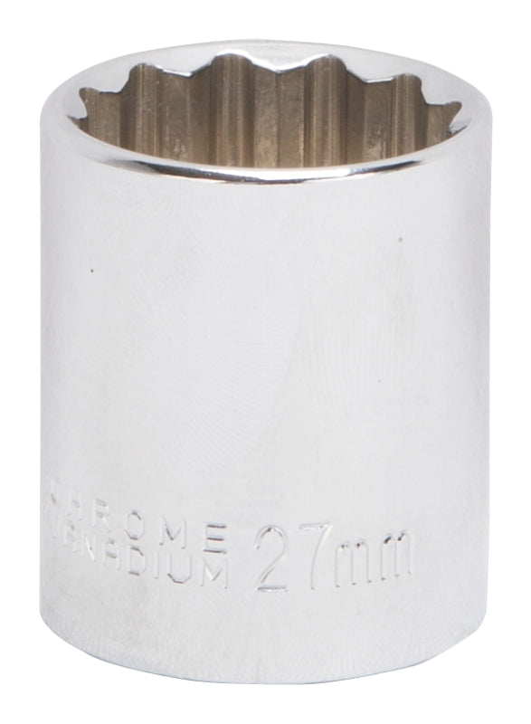 Vulcan MT6534143 Drive Socket, 27 mm Socket, 1/2 in Drive, 12-Point, Chrome Vanadium Steel, Chrome