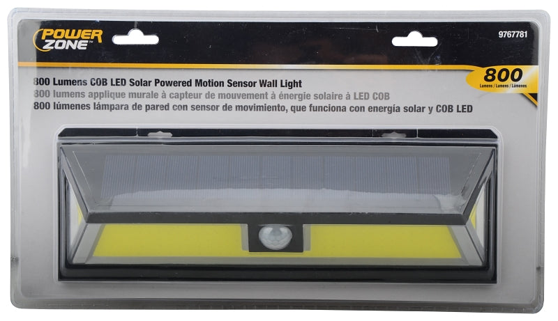 PowerZone 12452 Solar Powered Motion Sensor Wall Light, Lithium Battery, 1-Lamp, COB LED Lamp, ABS/PS Fixture, Black