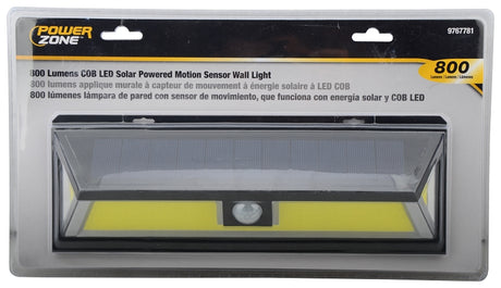 PowerZone 12452 Solar Powered Motion Sensor Wall Light, Lithium Battery, 1-Lamp, COB LED Lamp, ABS/PS Fixture, Black