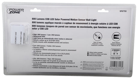 PowerZone 12452 Solar Powered Motion Sensor Wall Light, Lithium Battery, 1-Lamp, COB LED Lamp, ABS/PS Fixture, Black