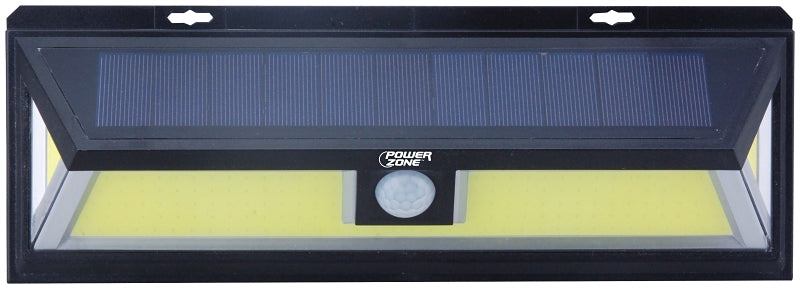 PowerZone 12452 Solar Powered Motion Sensor Wall Light, Lithium Battery, 1-Lamp, COB LED Lamp, ABS/PS Fixture, Black