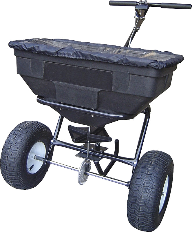 Vulcan YTL31515 Broadcast Spreader, 12 ft W Spread, 125 lb Capacity, Steel Frame, Poly Hopper, Black Hopper