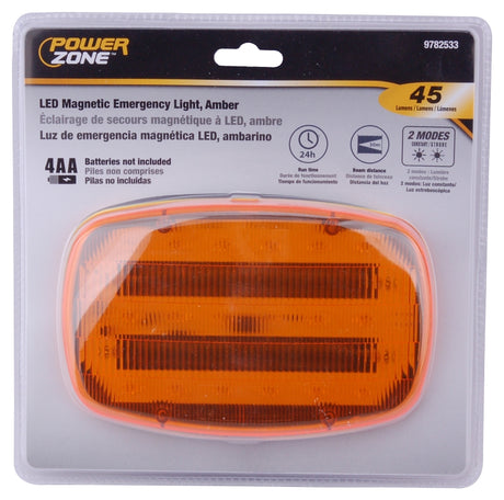 PowerZone 35705 LED Magnetic Emergency Light, Amber Reflector, ABS Reflector, 6-1/4 in W Reflector, 4 in H Reflector