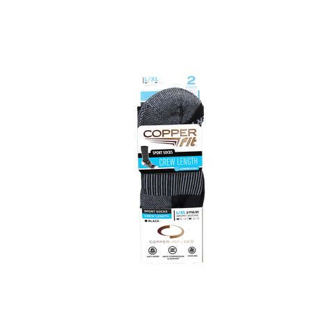 Copper Fit Unisex Sport L/XL Crew Socks Black