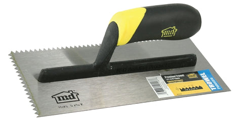 M-D 49116 Tile Installation Trowel, 12 in L, 4-1/2 in W, V Notch, Comfort-Grip Handle