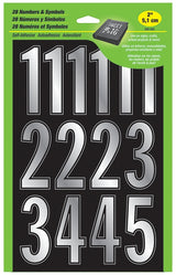 Hy-Ko MM-32N Prism Number Set, 2 in H Character, Silver Character, Vinyl, Pack of 5