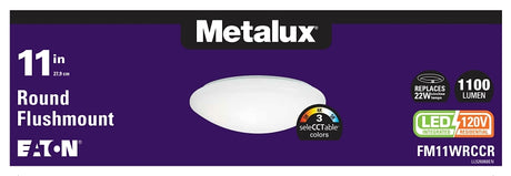 Metalux FM11WRCCR Round Flush Mount Ceiling Light, 120 V, 14 W, LED Lamp, 1100 Lumens Lumens, Steel Fixture