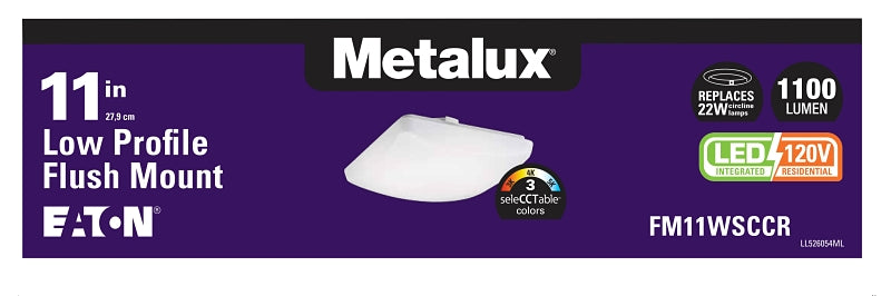 Metalux FM11WSCCR Square Flush Mount Ceiling Light, 120 V, 13.9 W, LED Lamp, 1100 Lumens Lumens, 4000 K Color Temp