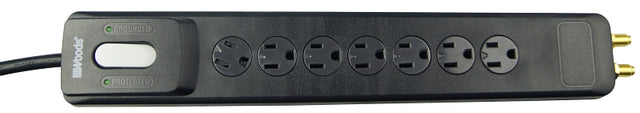 Woods 41627 Surge Protector Strip, 120 V, 15 A, 7 -Outlet, 2480 J Energy, Black