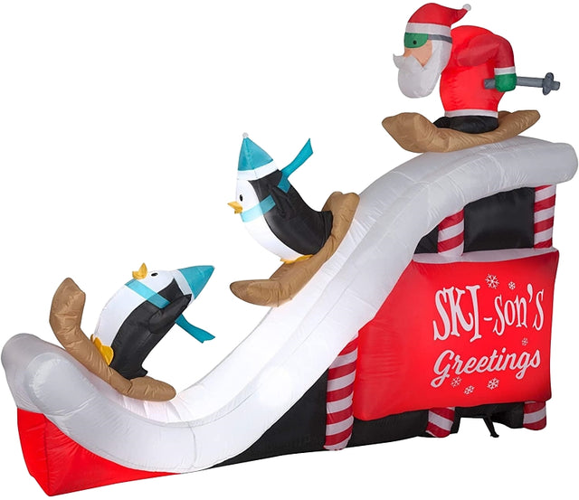 Santas Forest 90816 Inflatable Santa & Penguin Ski Jump, 7 ft H, Polyester, Red/White