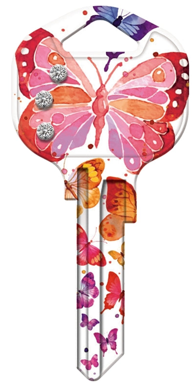 Hy-Ko 15005KW1-BFBL Key Blank, Butterfly Bling, Brass, Nickel-Plated, For: Kwikset KW1 Keyways, KW1 Key Number, Pack of 5