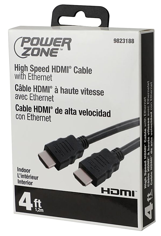 PowerZone ORHDMI01 High-Speed HDMI Cable, HDMI Silver, Black Sheath, 4 ft L