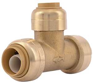 SharkBite U363LFA Pipe Tee, 1/2 x 3/8 in, Push-Fit, DZR Brass, 200 psi Pressure