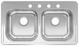 Kindred RDLA3319-6-4CBN Kitchen Sink, 32-15/16 in OAW, 6 in OAD, 18-15/16 in OAH, Stainless Steel, Topmount/Drop-In