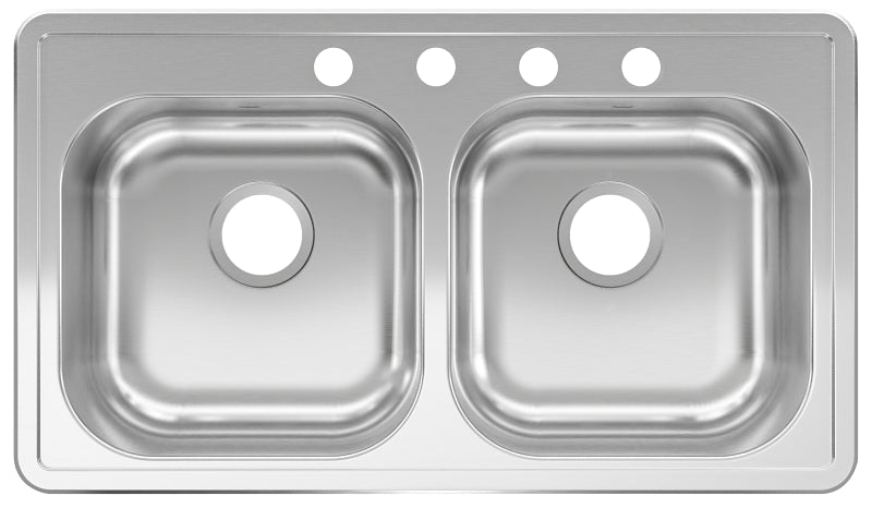 Kindred RDLA3319-6-4CBN Kitchen Sink, 32-15/16 in OAW, 6 in OAD, 18-15/16 in OAH, Stainless Steel, Topmount/Drop-In