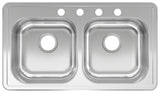 Kindred RDLA3319-6-4CBN Kitchen Sink, 32-15/16 in OAW, 6 in OAD, 18-15/16 in OAH, Stainless Steel, Topmount/Drop-In