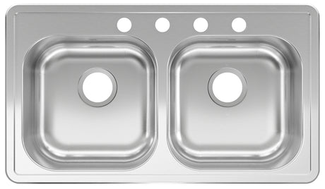 Kindred RDLA3319-6-4CBN Kitchen Sink, 32-15/16 in OAW, 6 in OAD, 18-15/16 in OAH, Stainless Steel, Topmount/Drop-In