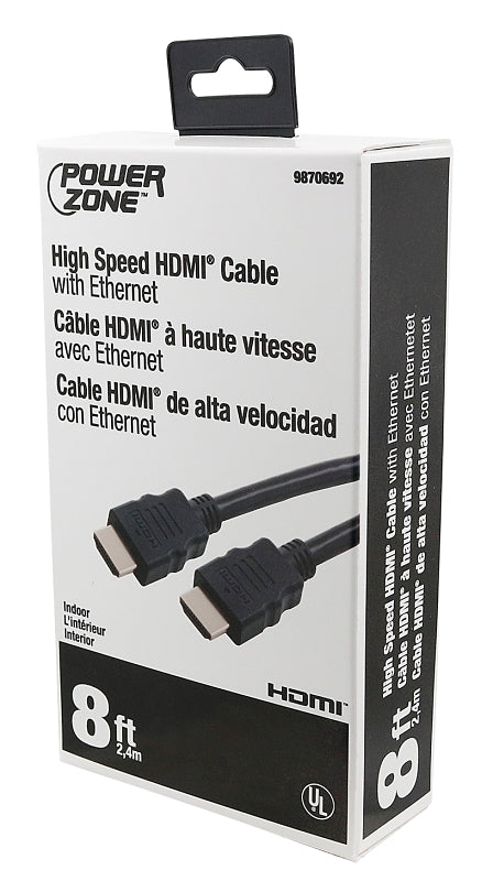 PowerZone ORHDMI02 High-Speed HDMI Cable, HDMI Silver, Black Sheath, 8 ft L