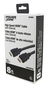 PowerZone ORHDMI02 High-Speed HDMI Cable, HDMI Silver, Black Sheath, 8 ft L