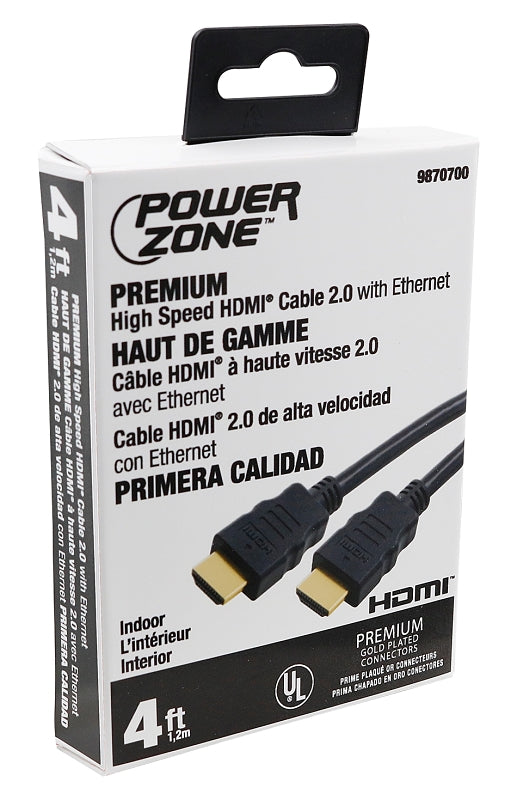 PowerZone ORHDMI03 High-Speed HDMI Cable, HDMI Gold, Black Sheath, 4 ft L