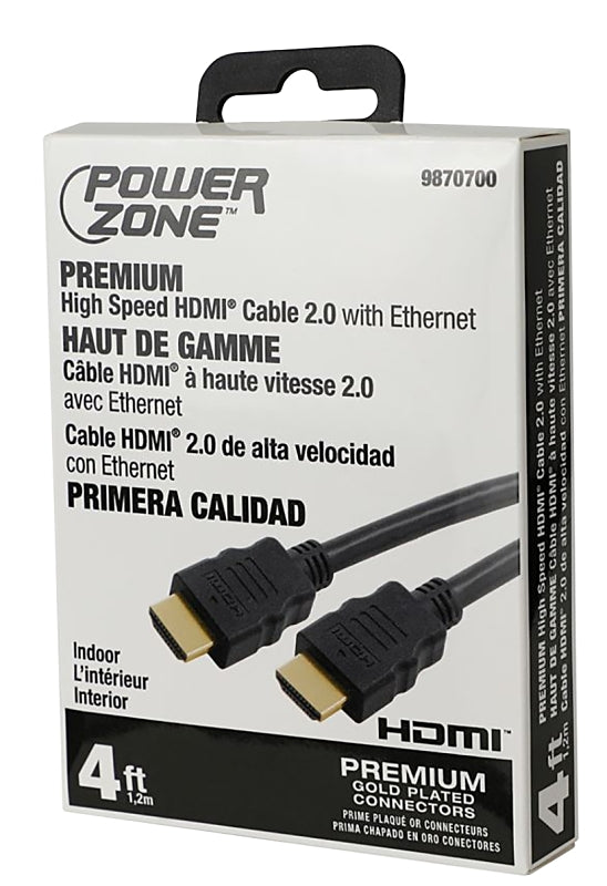 PowerZone ORHDMI03 High-Speed HDMI Cable, HDMI Gold, Black Sheath, 4 ft L