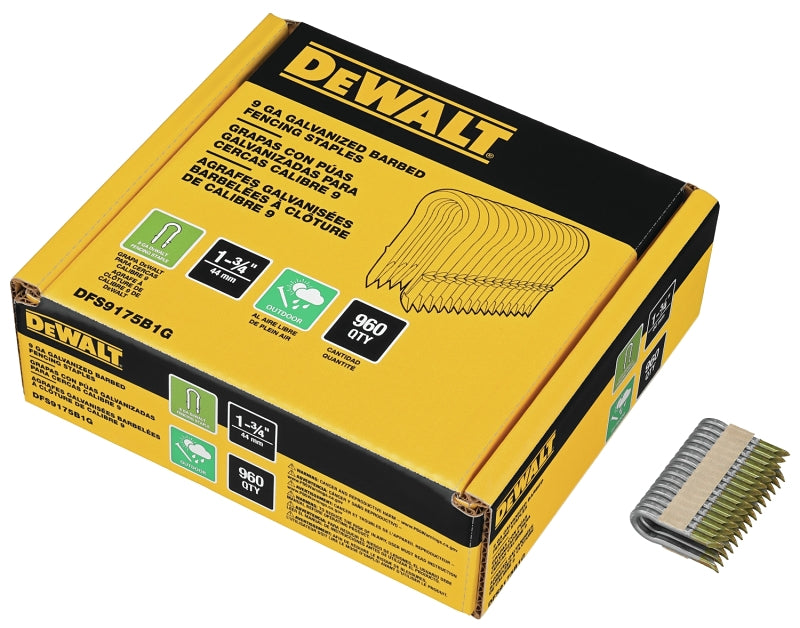 DEWALT DFS9175B1G Barbed Fence Staple, 1-3/4 in L, Aluminum/Zinc, 9 ga Wire, 9 ga Gauge, Galvanized Steel