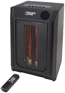 PowerZone HT1195 Infrared Quartz Heater with Remote Control, 12.5 A, 120 V, 750/1500 W, 5118.2 Btu, Black