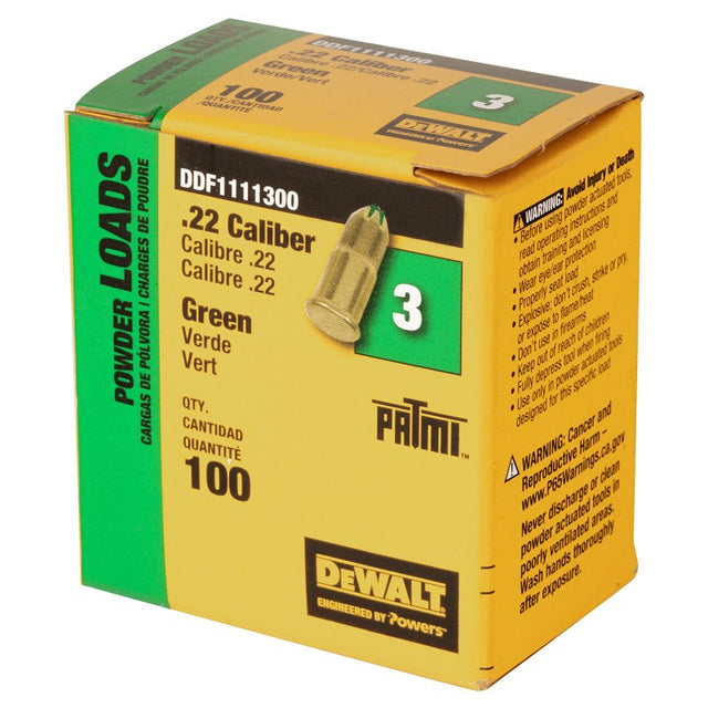 DEWALT DDF1111300 Powder Actuated Load, 0.22 Caliber, Power Level: 3, Pack of 12