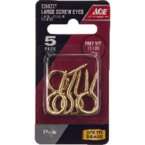 Ace 1/8 in. D X 1-3/16 in. L Polished Brass Screw Eye 13 lb. cap. 5 pk, Pack of 5