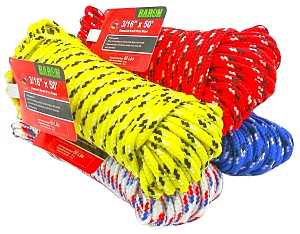 Baron 42607 Rope, 3/16 in Dia, 50 ft L, 244 lb Working Load, Polypropylene, Assorted