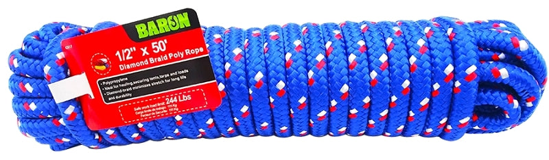 Baron 42617 Rope, 1/2 in Dia, 50 ft L, Polypropylene, Blue/Red/White