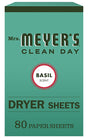 Mrs. Meyer's Clean Day 014448 Dryer Sheet, Basil