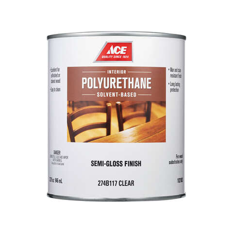 Ace Semi-Gloss Clear Solvent-Based Polyurethane Wood Finish 1 qt, Pack of 4