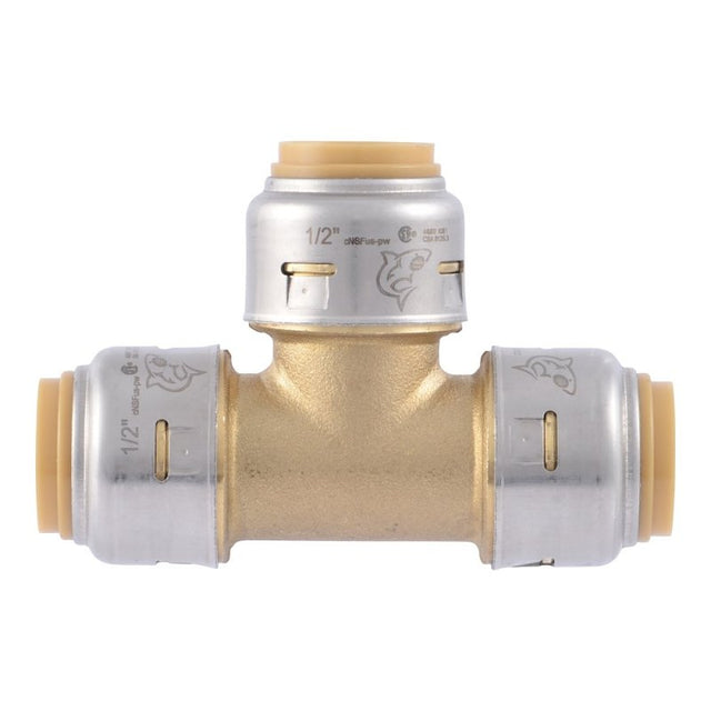 SharkBite Max Series UR362A4 Pipe Tee, 1/2 in, Push-To-Connect, Brass, 250 psi Pressure