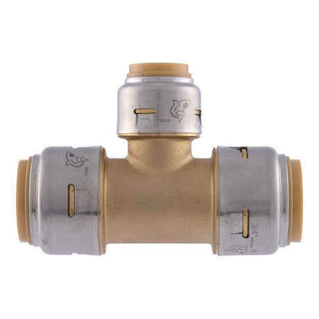 SharkBite Max Series UR412A Reducing Pipe Tee, 3/4 x 1/2 in, Push-To-Connect, Brass, 250 psi Pressure